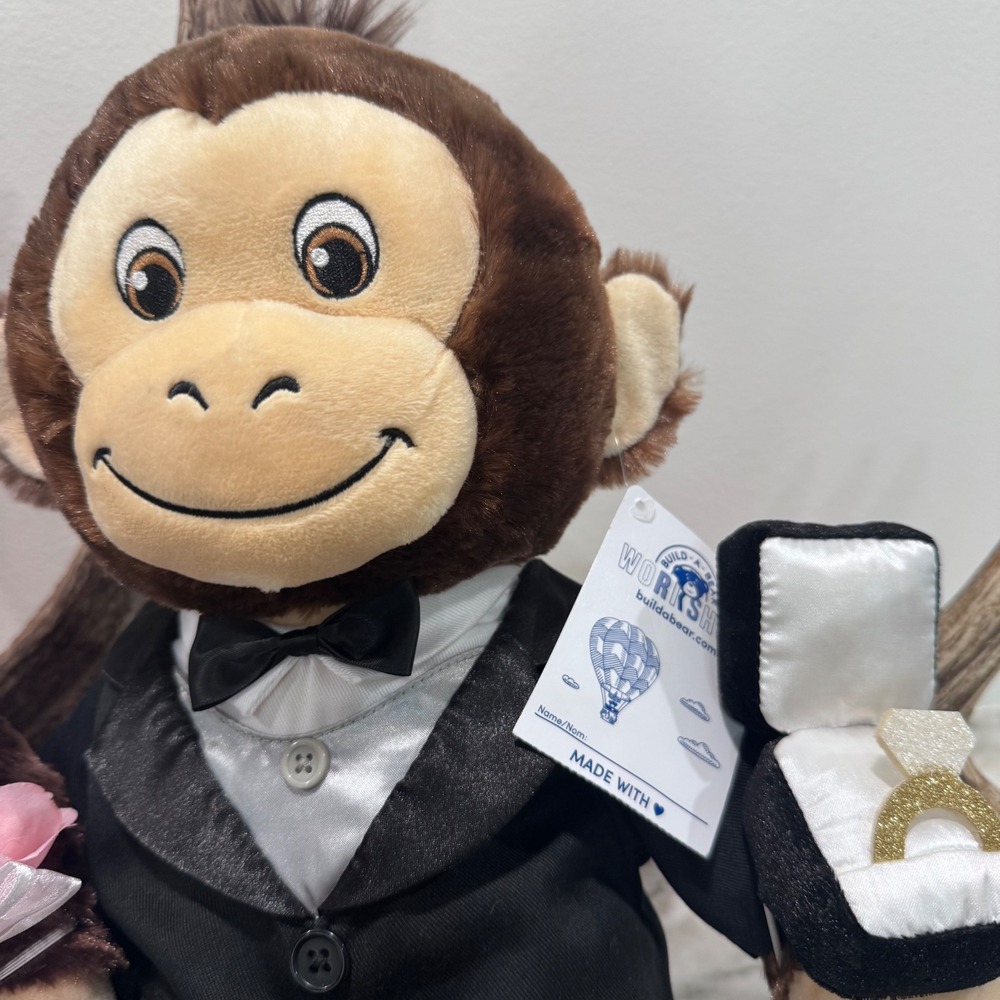 Build-A-Bear Workshop Wedding Monkey Bride and Groom Plush Set NWT 16 inch - Picture 3 of 7